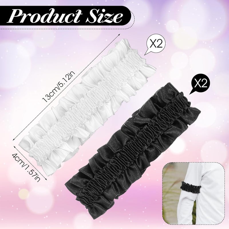 oruola 4pcs Leg Garters for Thigh,Garter Belts,Soft Skin-Friendly Elastic Leg Garters, Wrinkles Sleeve Garter,for Women's Skirts and Shorts,for Birthdays, Valentine's Day,White, Black - Image 2